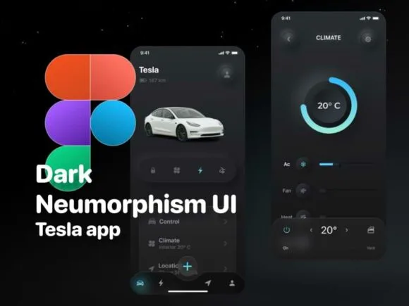 Tesla App – Figma Free Dark Neumorphism UI Kit