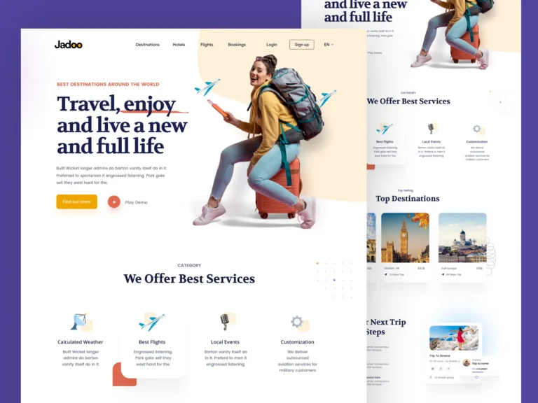 Free Travel Agency Landing Page For Adobe XD & Figma