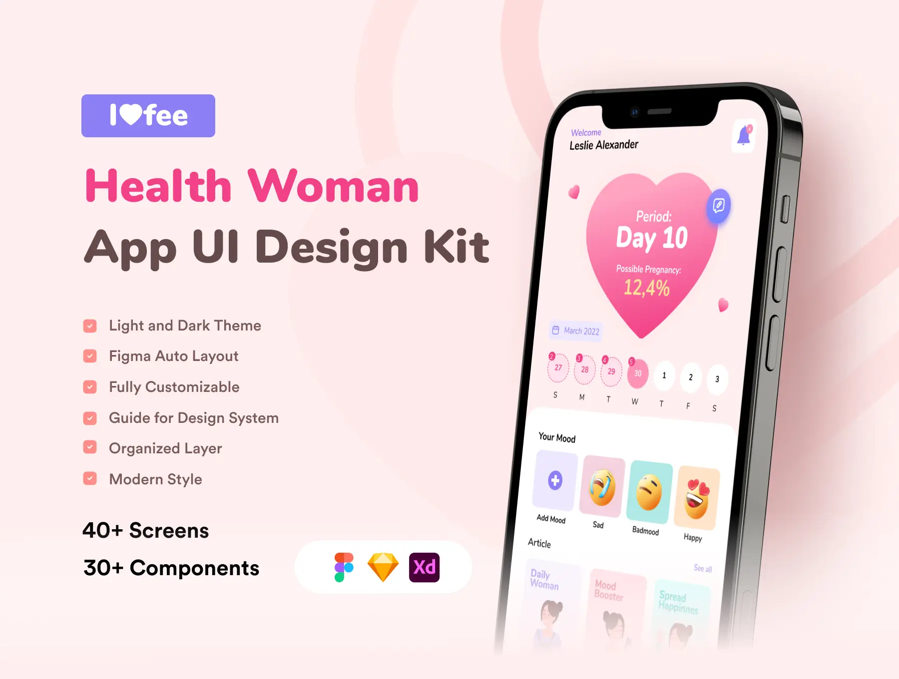 Free Woman Health App UI Design Kit
