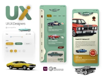 Free Classic Cars App UI Design for Adobe XD