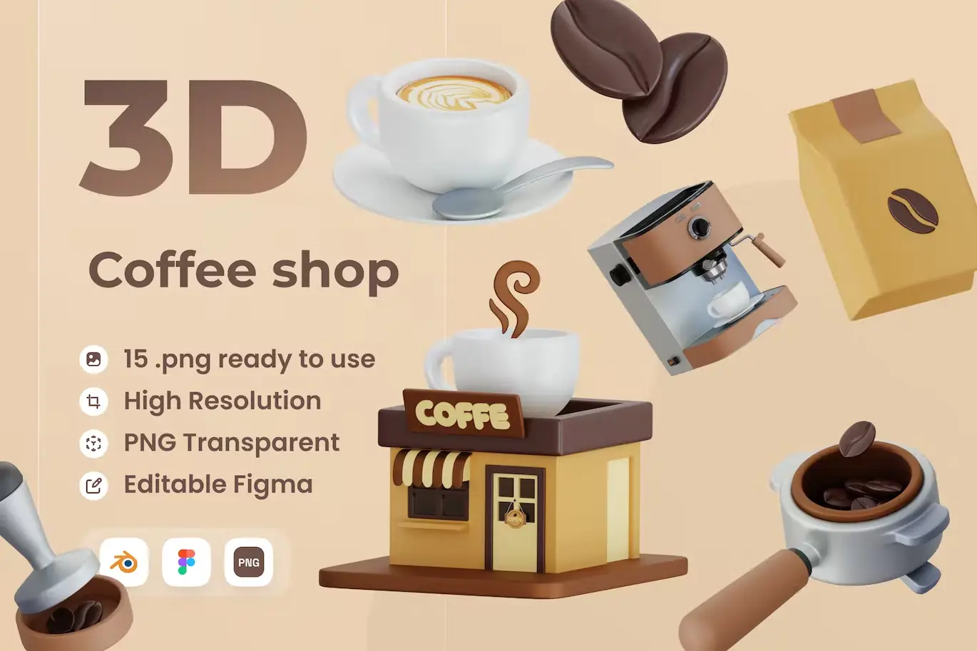 Free Coffee Shop 3D Icon Illustrations