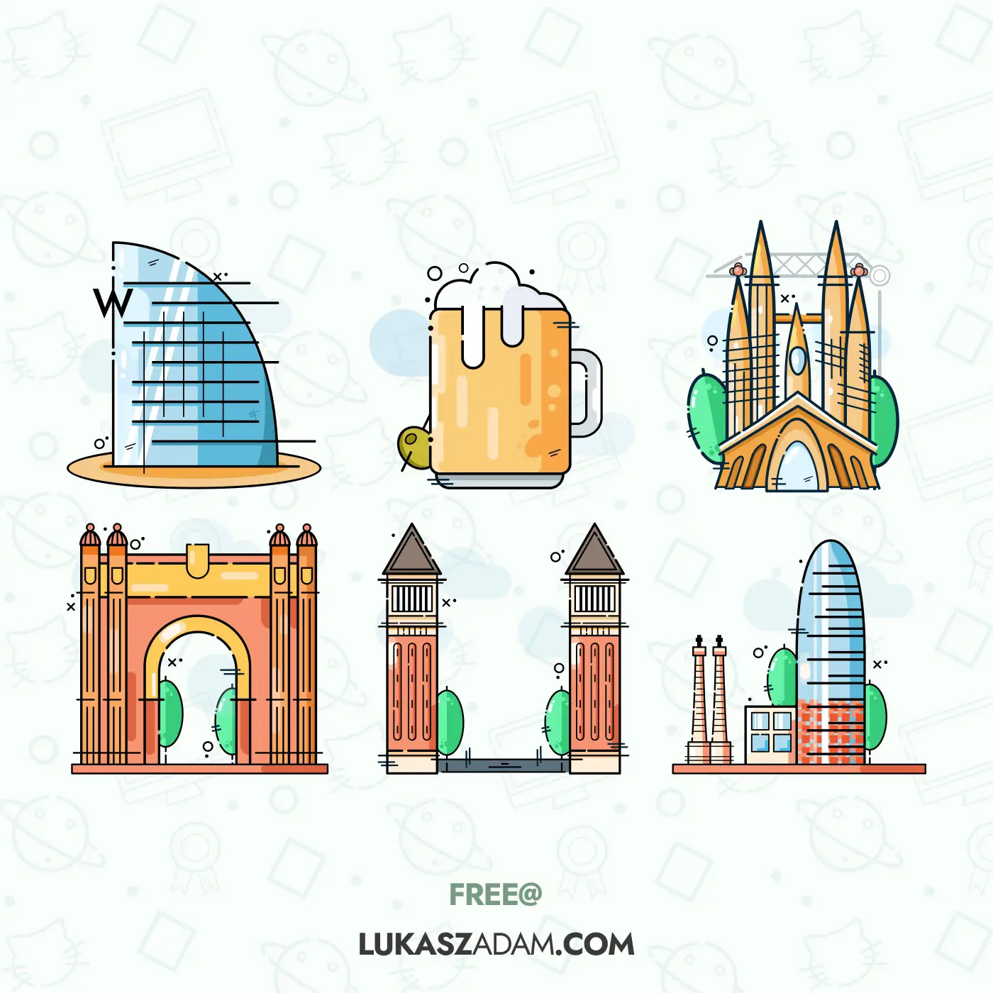 Free Barcelona Icons SVG Illustration