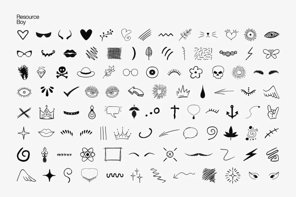 100 Free Hand Drawn Elements PNG