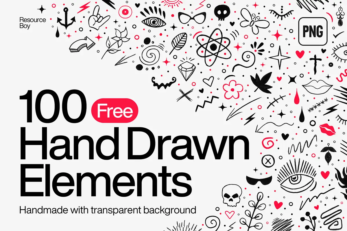 100 Free Hand Drawn Elements PNG