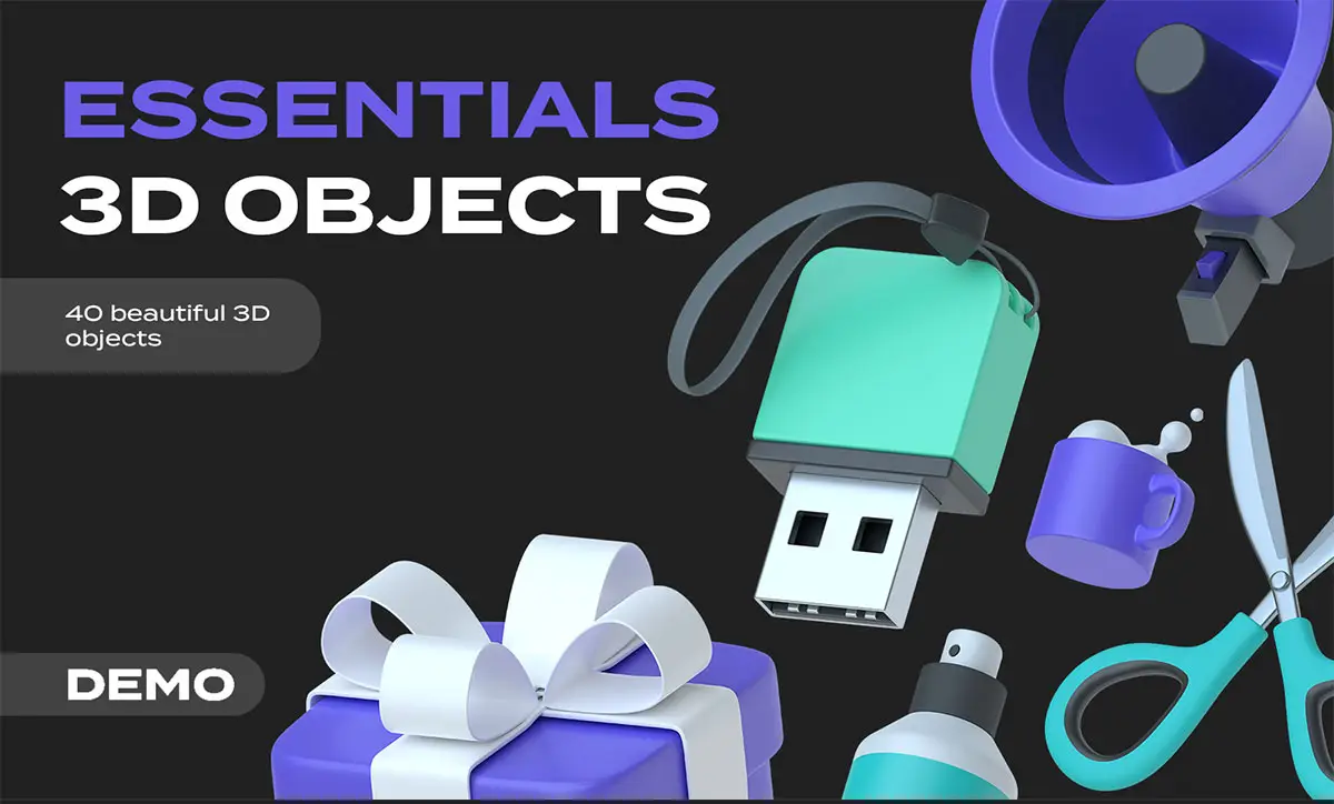 Free Essentials 3D Objects Icons