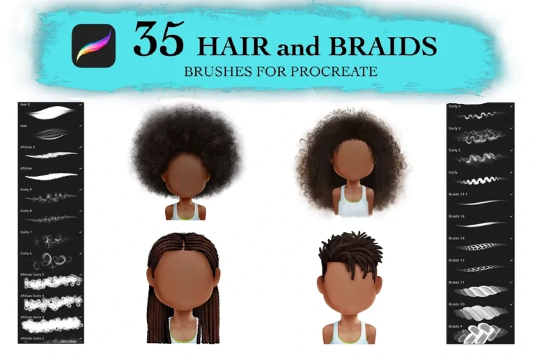 Free Curly Hair & Braids Brushes Procreate
